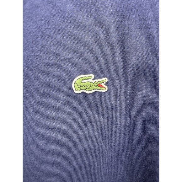 Lacoste Mens Medium Navy Polo Shirt Blue Purple Stripe Collar Regular Fit Cotton - Picture 2 of 7